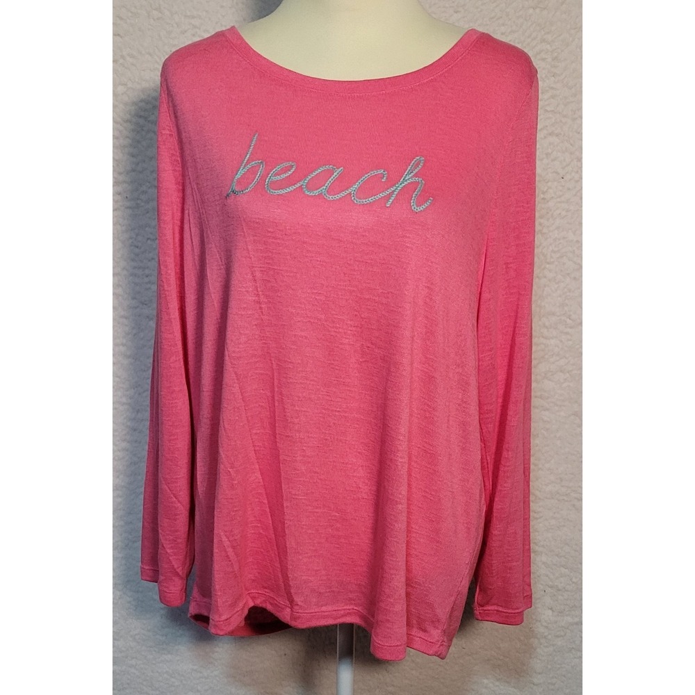 Belle Beach Kim Gravel Pink Sweater Sz L Womens Long Sleeve Embroidered Top 1941